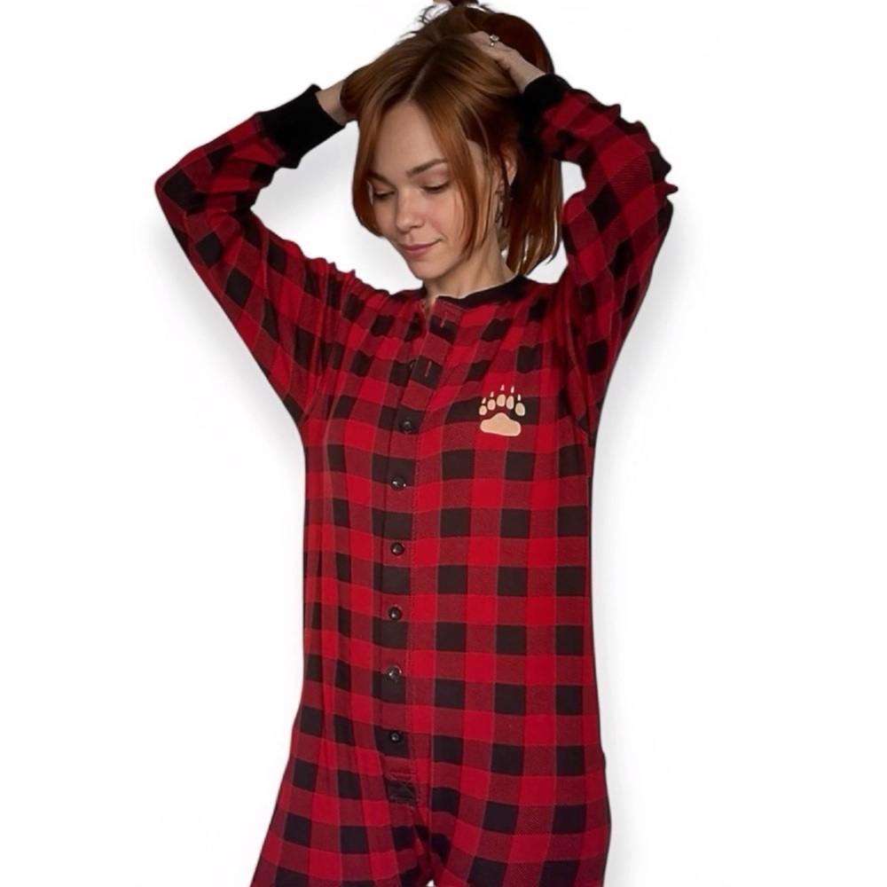 Lazy One Red and Black Plaid Pajama Onesie
